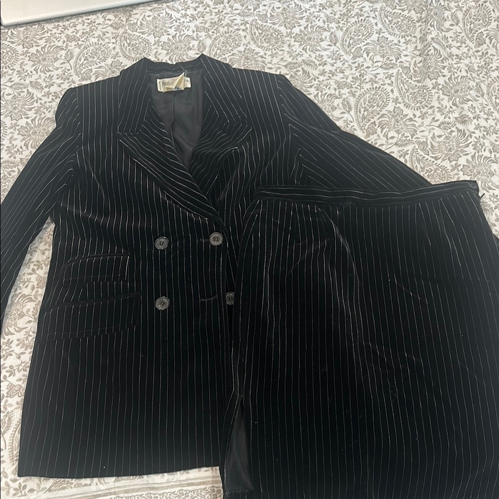 Yves Saint Laurent Black Pinstripe Blazer and Skirt